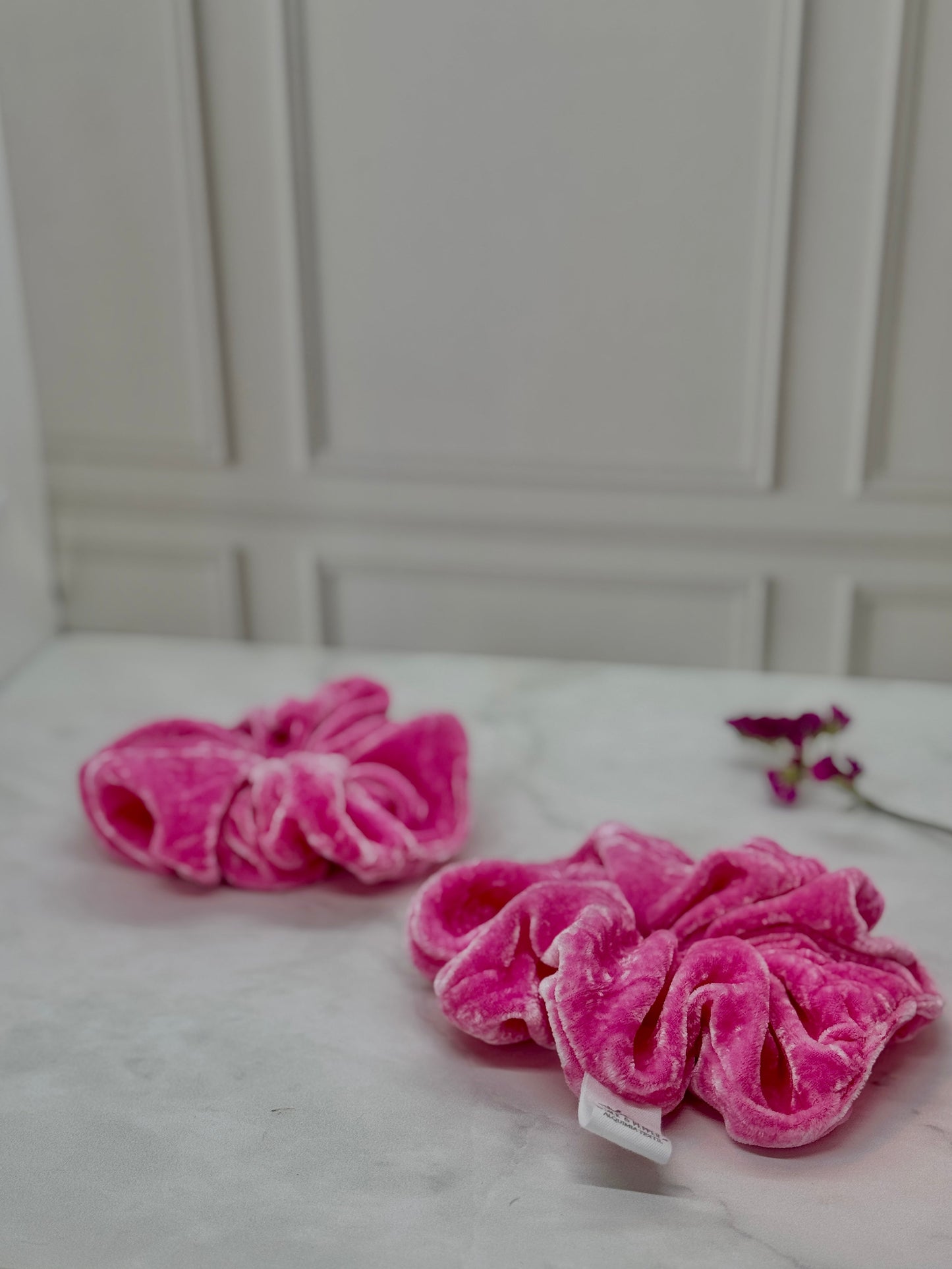 Luxurious Medium Silk Velvet Scrunchie in Hot Pink