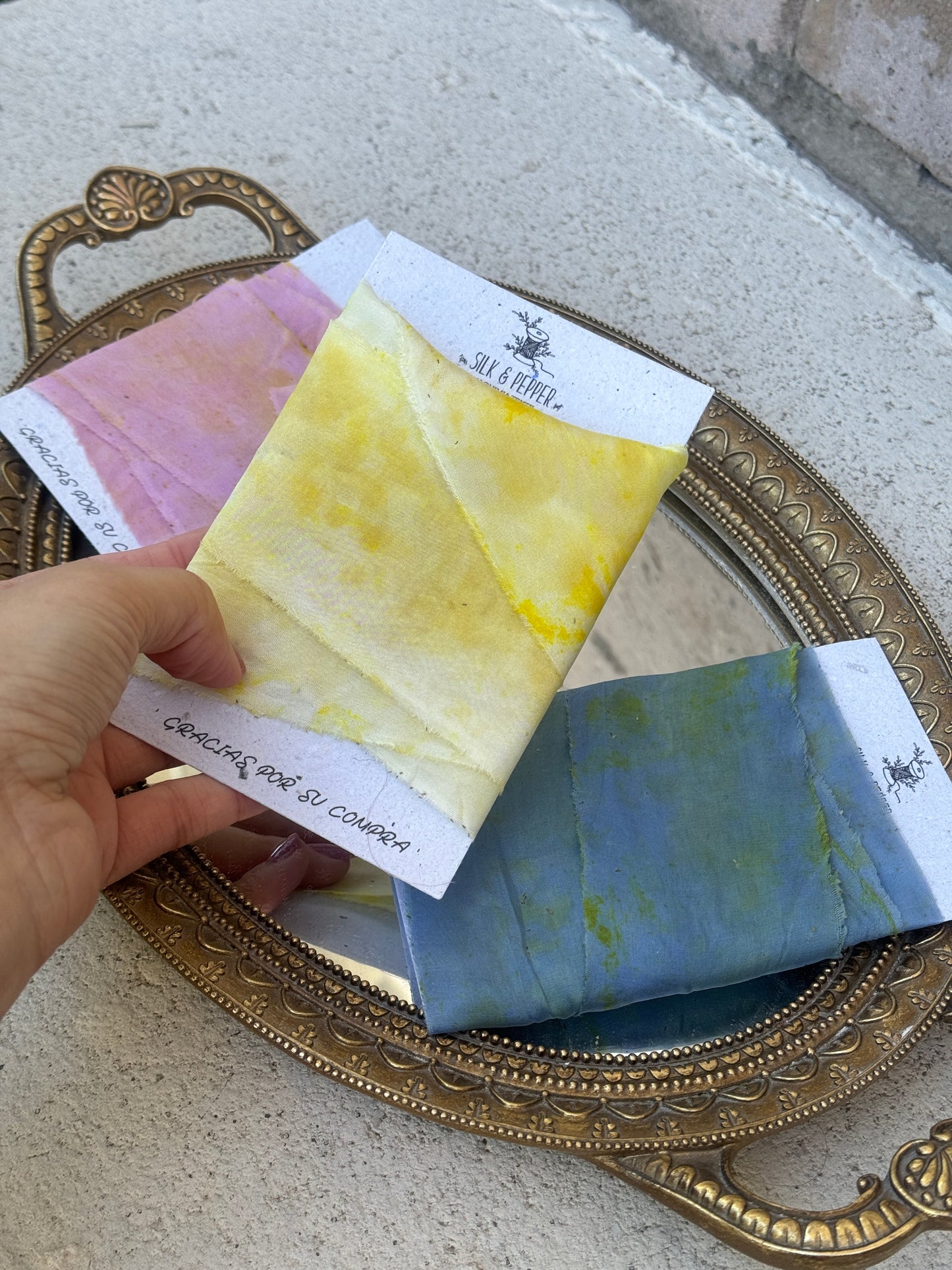 Botanical Print Silk Ribbon no. 1 Silk & Pepper