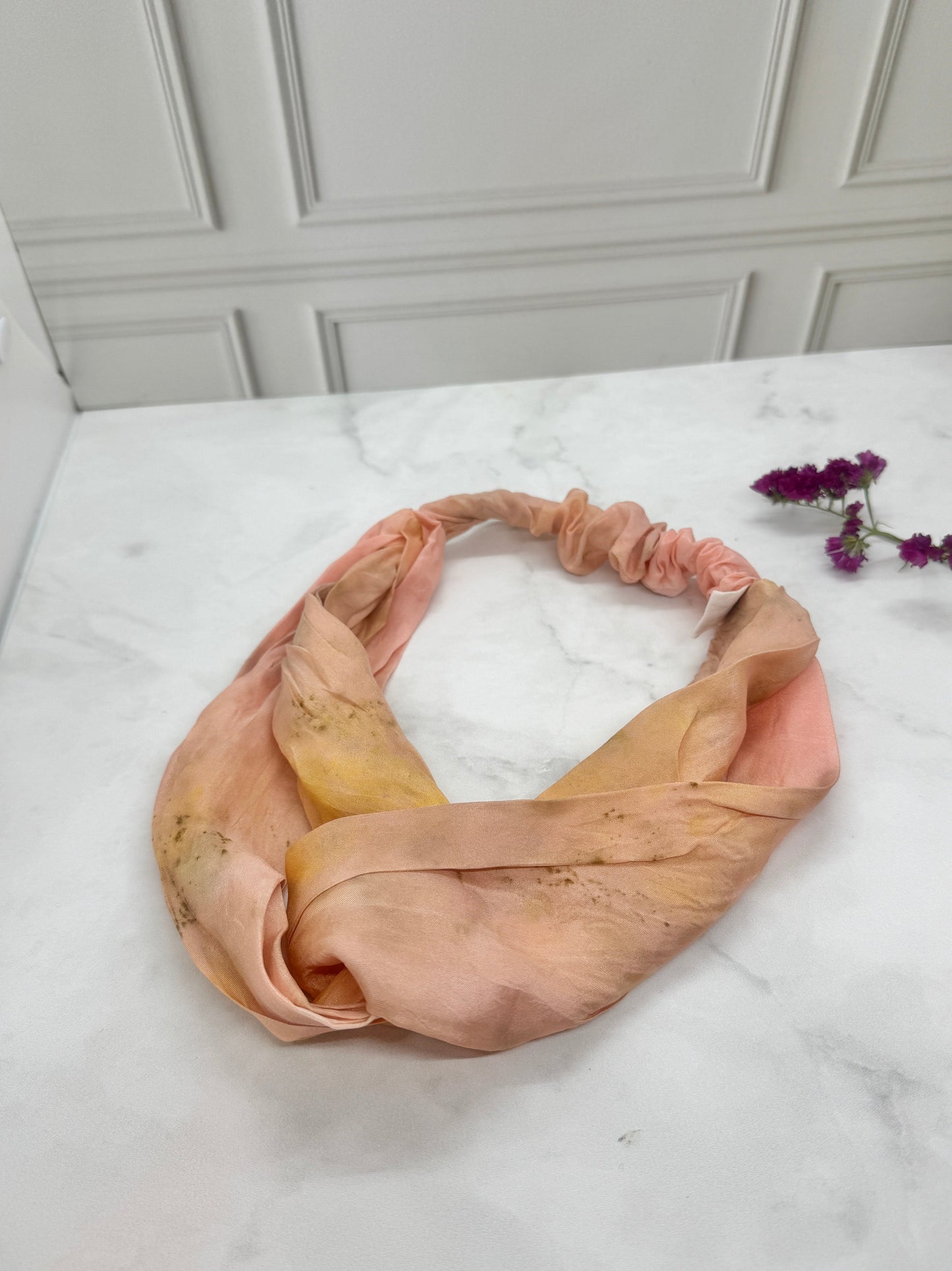Luxurious Silk Headband in Peachy Mango Tone
