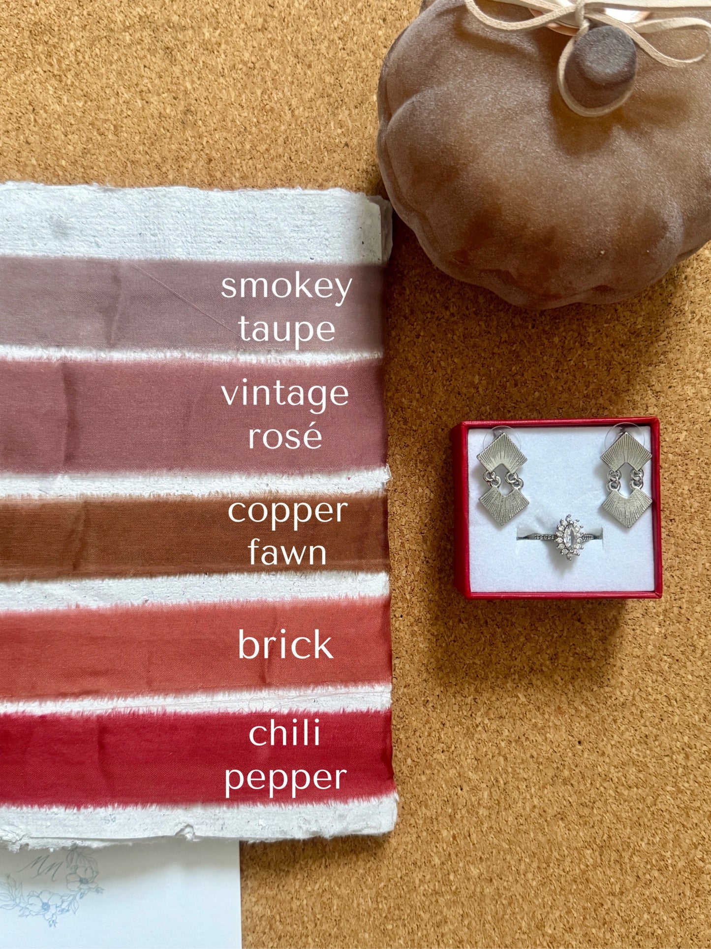 Silk & Pepper Plain Crepe Silk Ribbon - Earth Tones