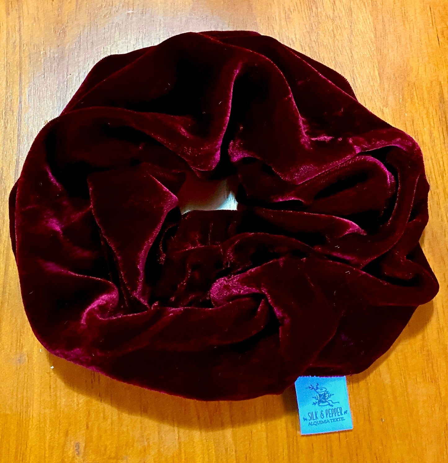 Large Velvet Silk Scrunchie in Red Merlot Tone