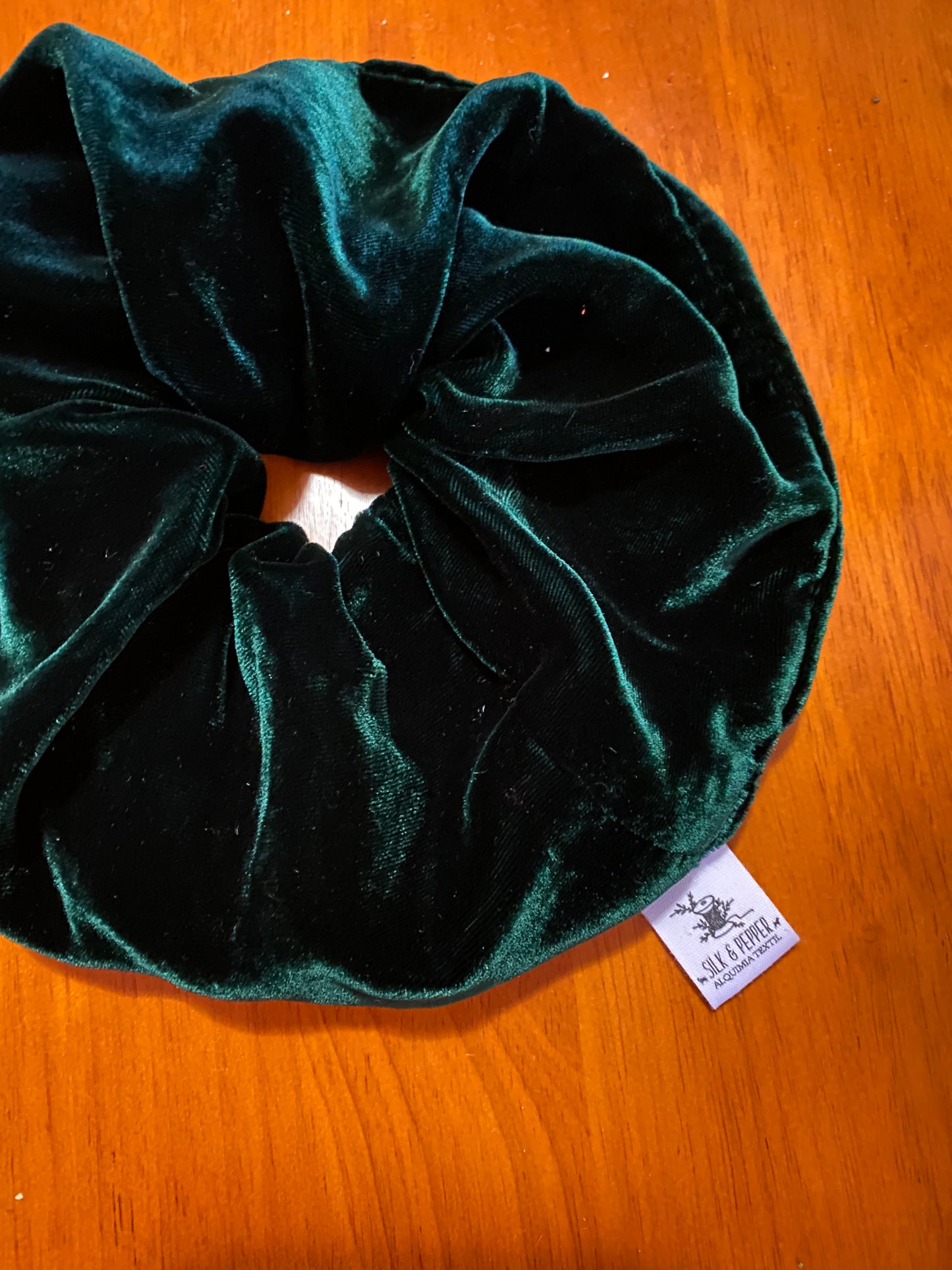 Large Velvet Silk Scrunchie in Emerald Green