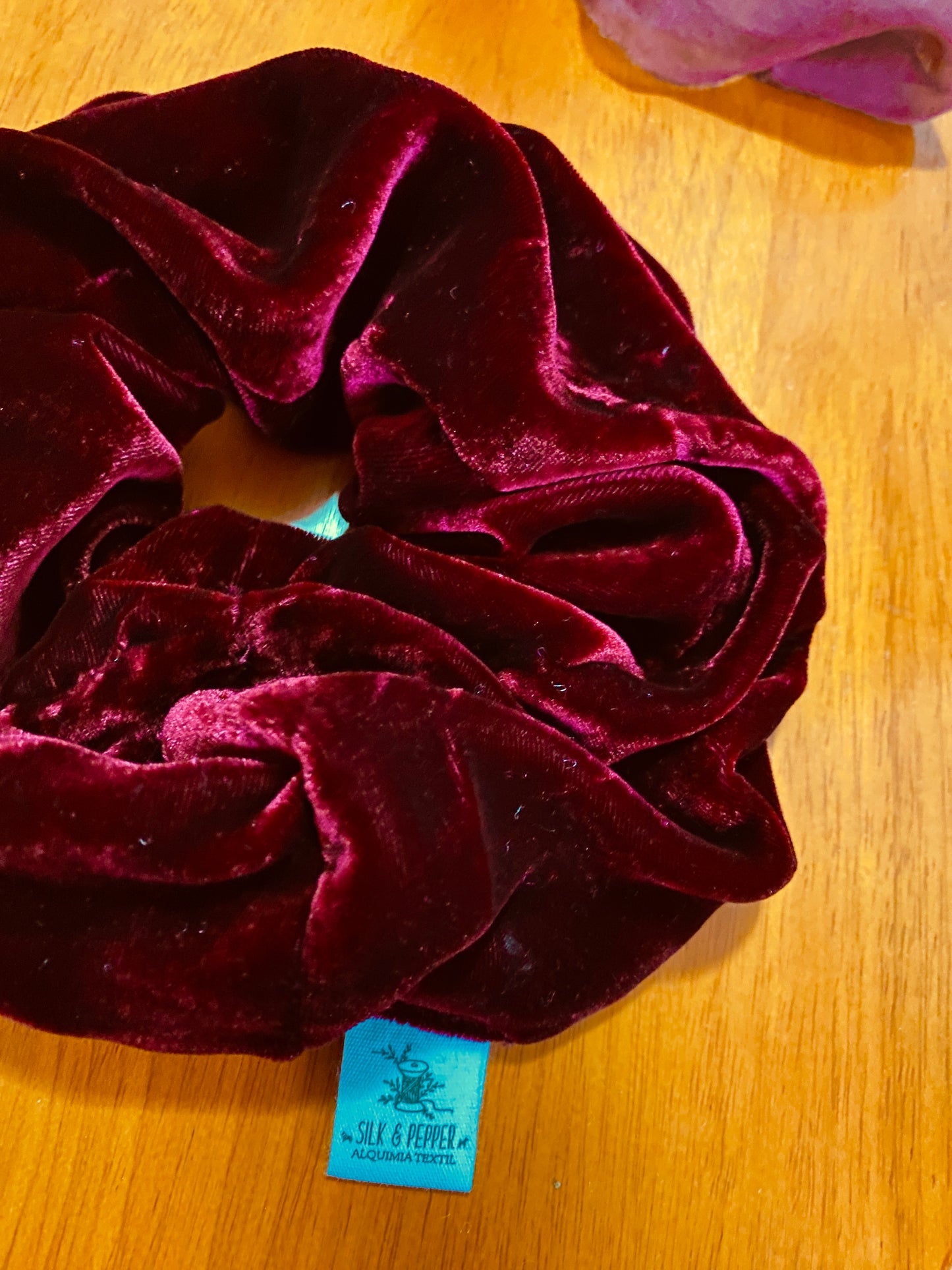 Large Velvet Silk Scrunchie in Red Merlot Tone