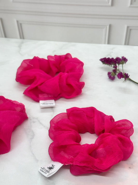 Luxurious Silk Georgette Scrunchie for Girls in Hot Pink