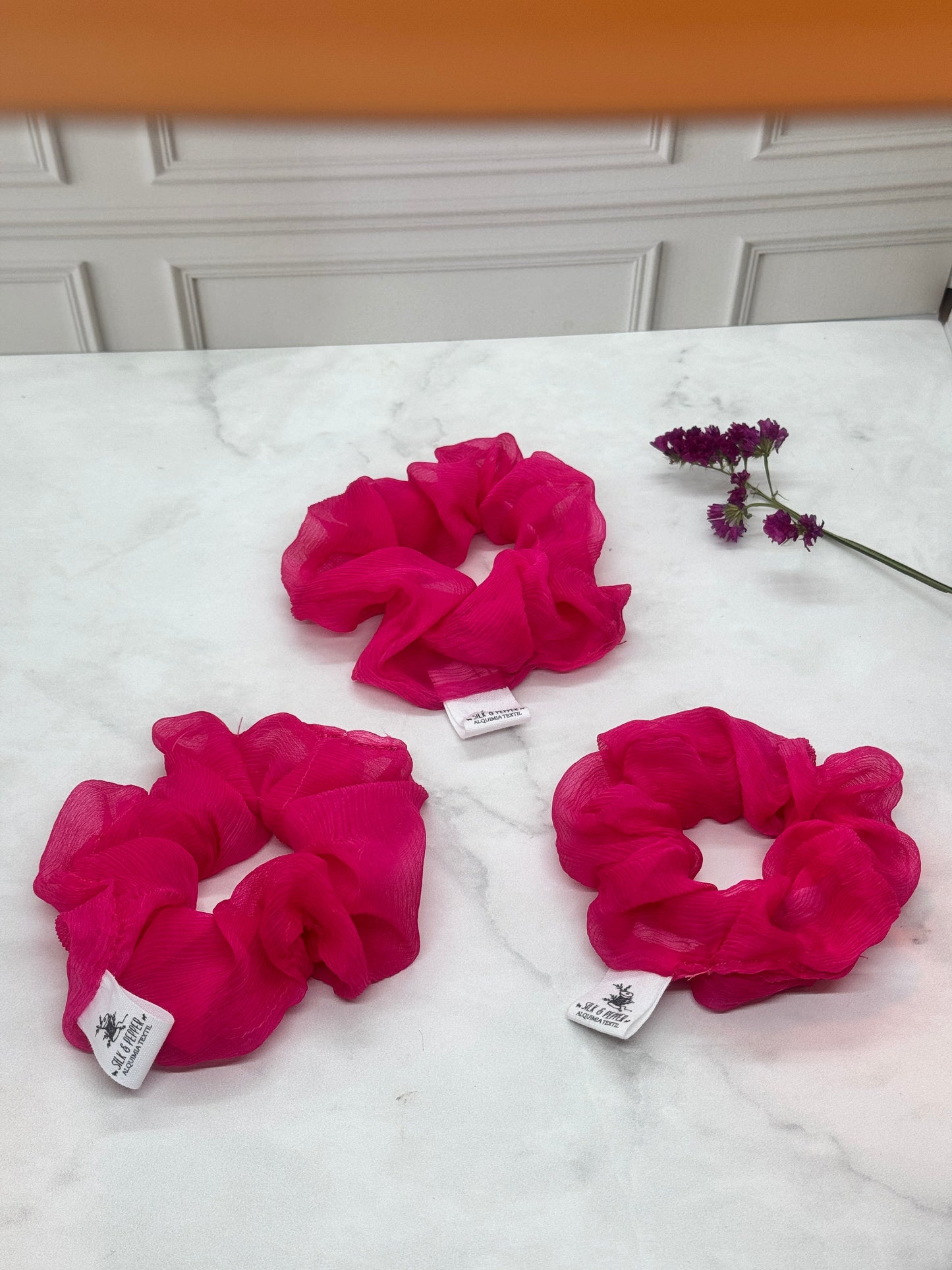 Luxurious Silk Georgette Scrunchie for Girls in Hot Pink