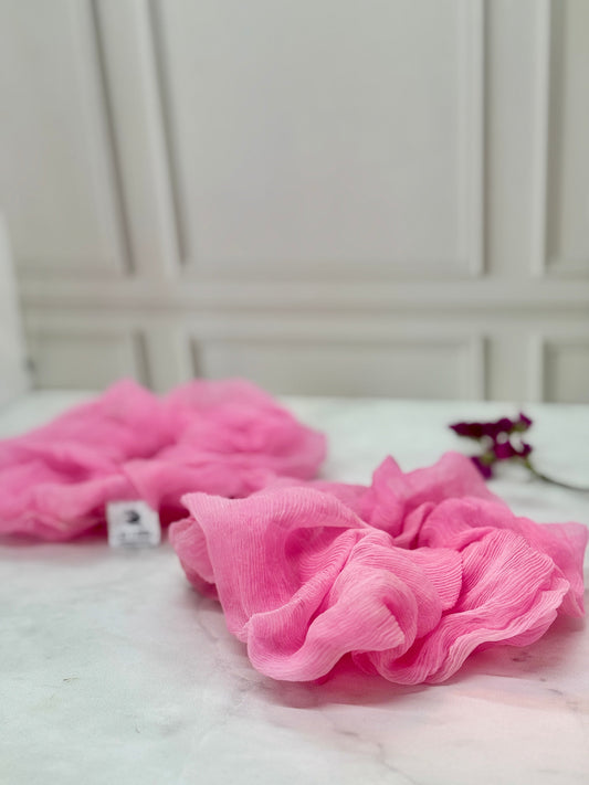 Luxurious Large Georgette Silk Scrunchie in Baby Pink