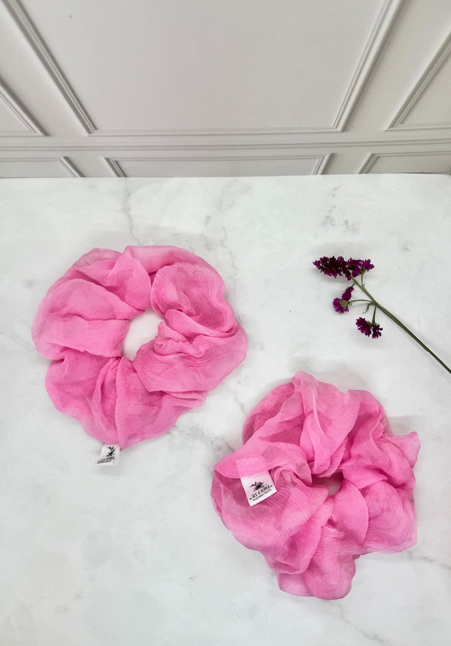 Luxurious Large Georgette Silk Scrunchie in Baby Pink