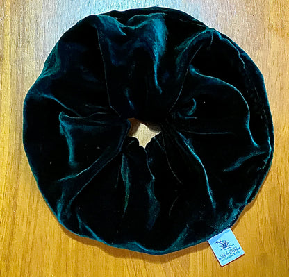 Large Velvet Silk Scrunchie in Emerald Green