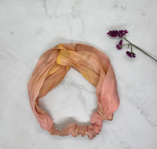 Luxurious Silk Headband in Peachy Mango Tone
