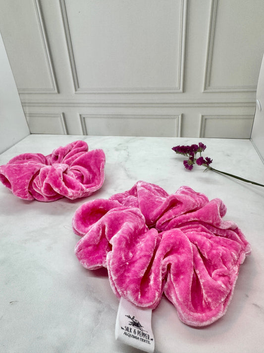 Luxurious Medium Silk Velvet Scrunchie in Hot Pink