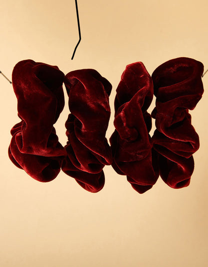 Large Velvet Silk Scrunchie in Red Merlot Tone