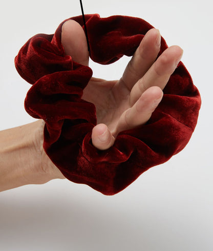 Large Velvet Silk Scrunchie in Red Merlot Tone