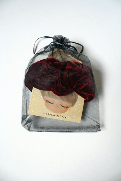 Large Velvet Silk Scrunchie in Red Merlot Tone